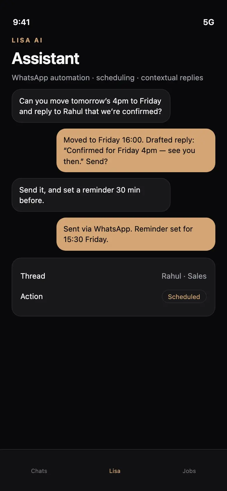 Lisa AI Assistant conversation surface